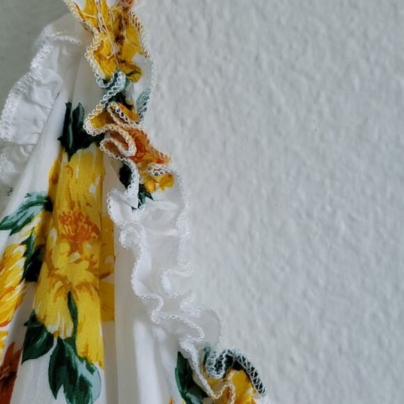 MINKPINK Tank Top Cropped Boho Floral Sleeveless Size Medium White & Yellow - Picture 4 of 9